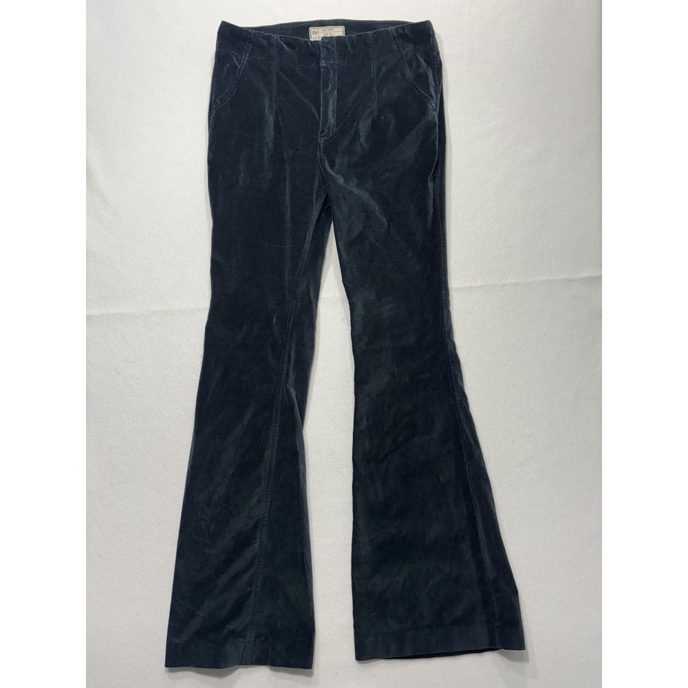 Free People Dress Pants Womens 30 Blue Velvet Flare Leg Zip Pockets Party